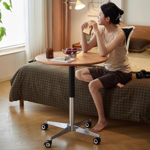 实木升降茶几可移动带轮北美樱桃木咖啡小圆桌子客厅茶几沙发边几