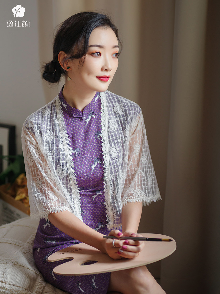 逸红颜音晓旗袍外套披肩春夏夏天空调蕾丝开衫女透气外搭宽松薄款