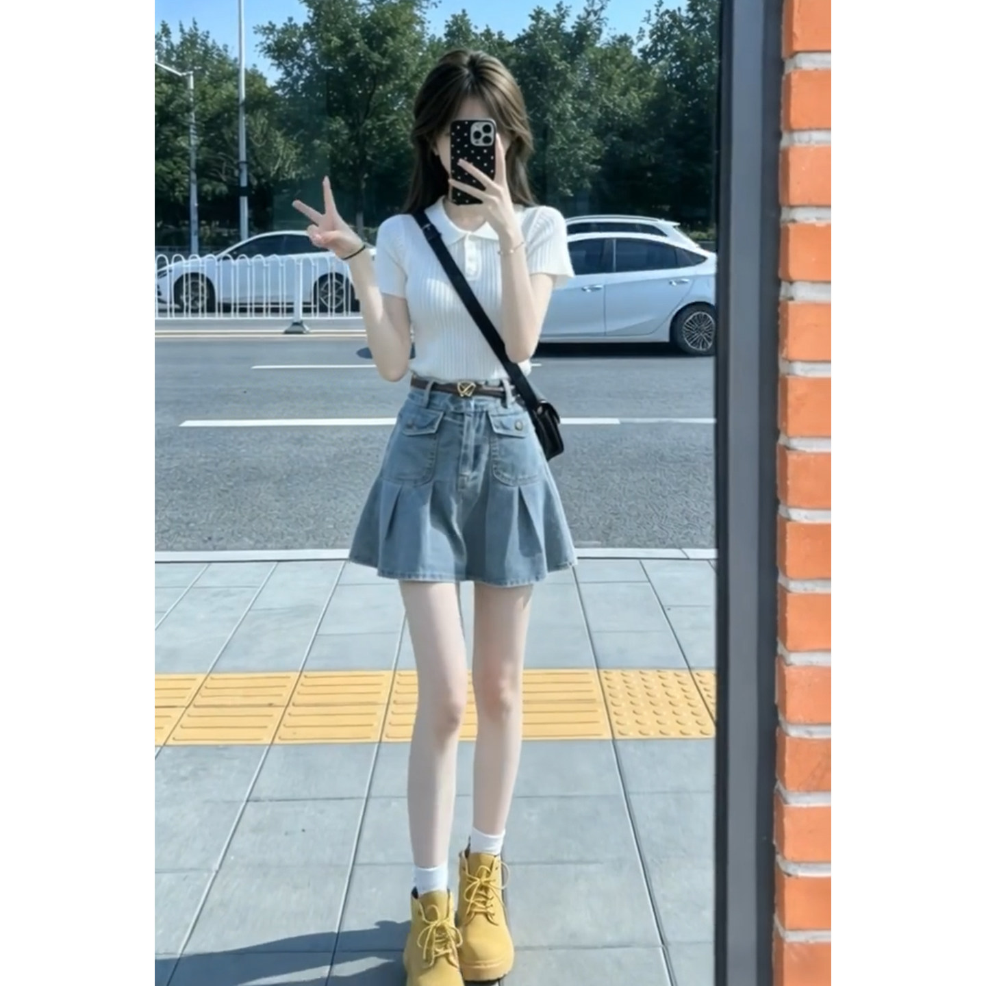 小个子高级感白色polo领短袖t恤女夏巨好看修身显瘦百搭辣妹上衣