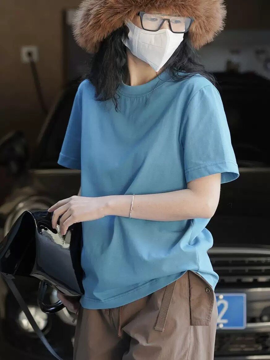 夏季新款韩版简约H型圆领短袖T恤宽松廓形亲肤休闲打底上衣女2520