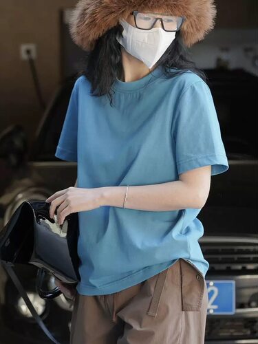 夏季新款韩版简约H型圆领短袖T恤宽松廓形亲肤休闲打底上衣女2520