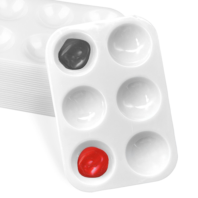 6孔塑料长方形美术绘画调色盘白色 儿童简易水粉水彩美术工具