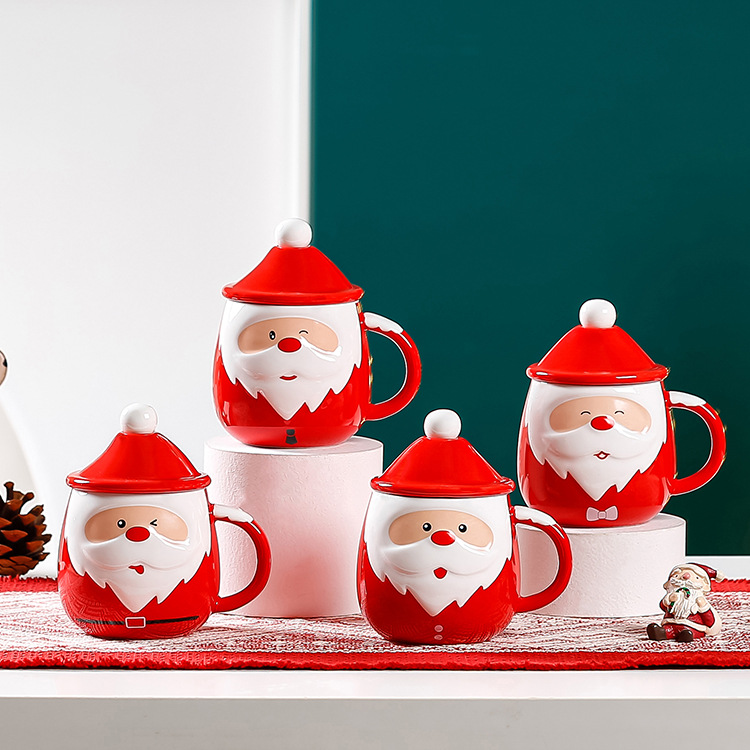 创意圣诞陶瓷马克杯带盖高颜值咖啡杯礼物可爱办公室家用杯子