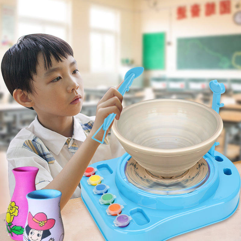 小学生益智多功能陶艺拉坯胚机玩具手工制作免烧粘土泥巴工具套装