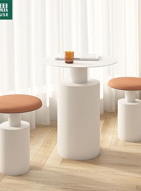 ins凳子咖啡厅桌椅休闲区奶茶店矮凳茶几组合艺术简约设计奶油风