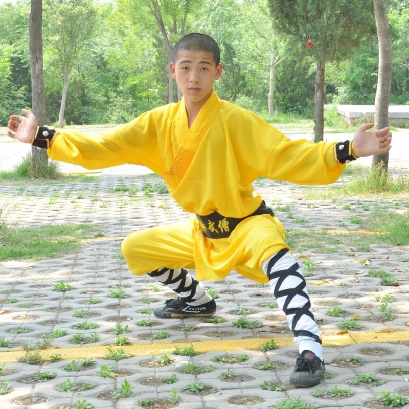 厂家直销 专业武术 表演服练功服 少林寺武僧团专用 武僧服黄色