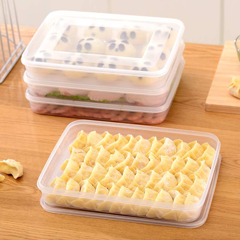 速冻饺盒透明带盖中式水饺托盘可微波炉烧烤盒冰箱保鲜收纳盒