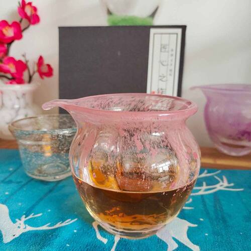 新品福袋水晶玻璃公道杯粉色茶海竖楞分茶器家用加厚耐热茶具公道
