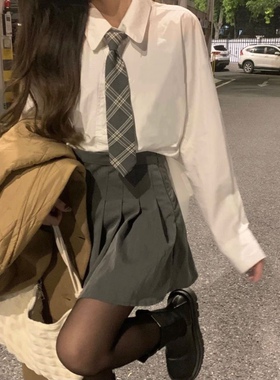优选格纹免打灰色领带女JK衬衫日系学院风情侣款百搭休闲韩版领结