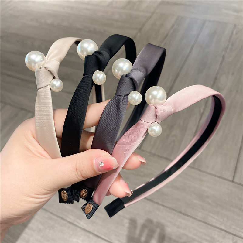 优选韩版简约时尚珍珠发箍女外出百搭气质文艺侧边打结窄版头箍发