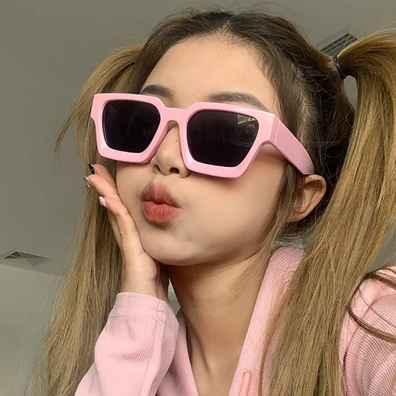 女士韩版时尚小清新墨镜粉色甜心小公主方形网红简约眼镜