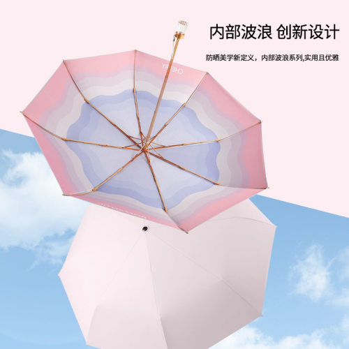 优选8骨彩胶波浪伞防晒降温伞水晶手柄学生防紫外线太阳伞手动遮
