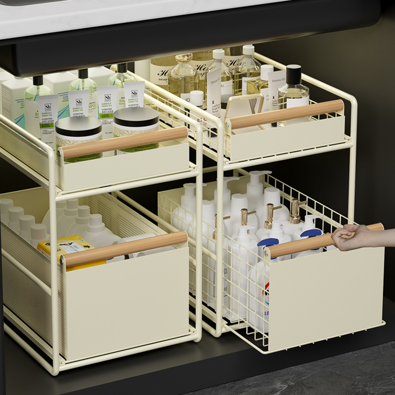 下水槽抽拉式浴室柜下拉篮分层架