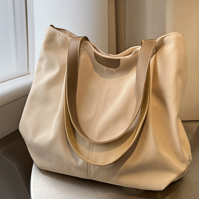 休闲大容量2025女帆布袋单肩包简约百搭帆布包托特包大学生上课包