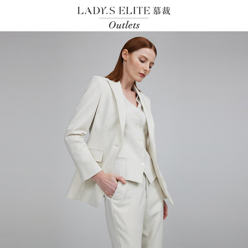 慕裁 曾黎同款象牙白虚线纹通勤三件套2024新款长袖职业西装女