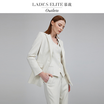 慕裁 曾黎同款象牙白虚线纹通勤三件套2024新款长袖职业西装女