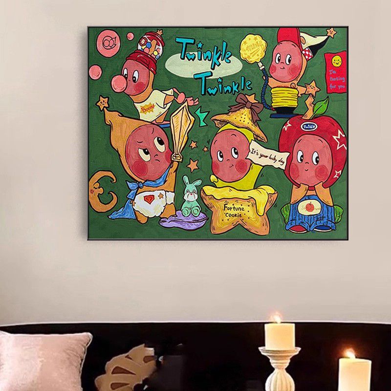 可爱星星人装饰画喷绘横板卡通角色治愈系挂画创意桌面摆画儿童房