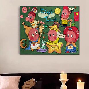 饰画喷绘横板卡通角色治愈系挂画创意桌面摆画儿童房 可爱星星人装