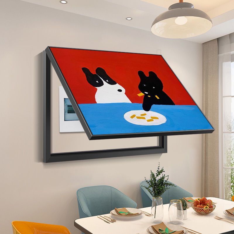 中古风电表箱装饰画卡通动物多巴胺复古高级配电箱电开关遮挡挂画图片