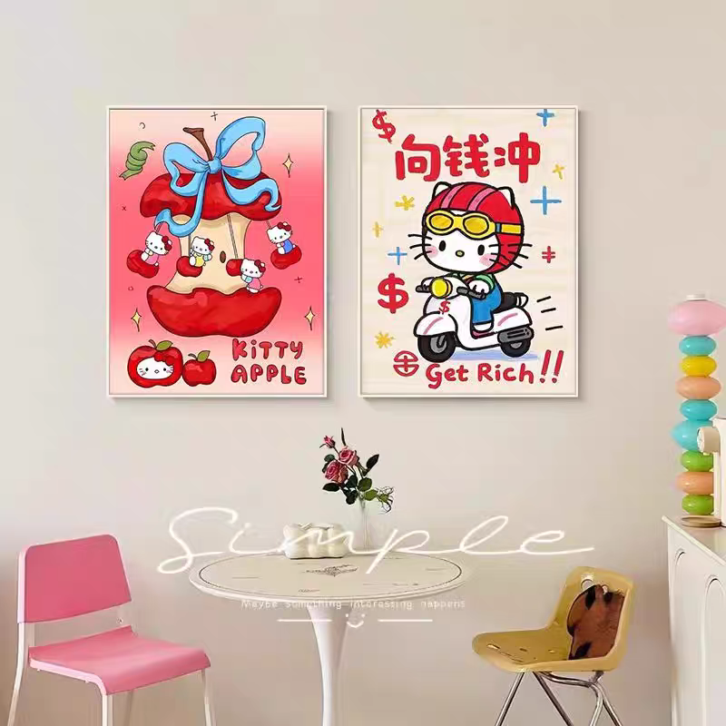 2025新款HelloKitty卡通可爱客厅卧室装饰画小众儿童房挂画壁画图片