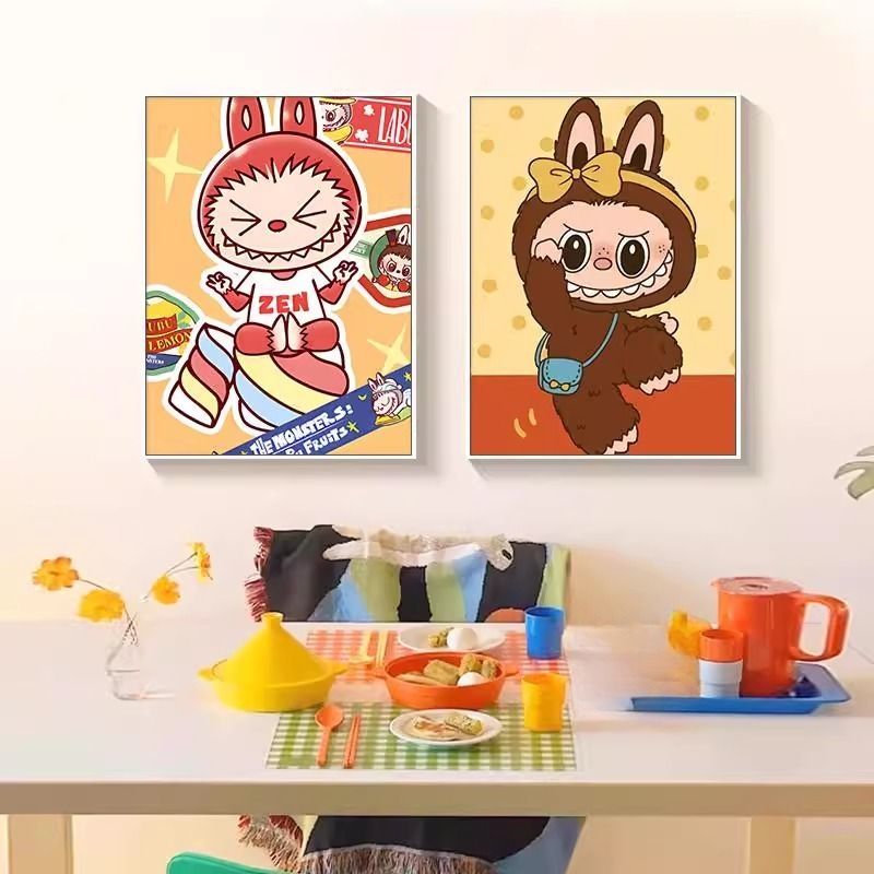 创意潮牌拉布布Labubu卡通动漫儿童房装饰画艺术客厅卧室宿舍挂画
