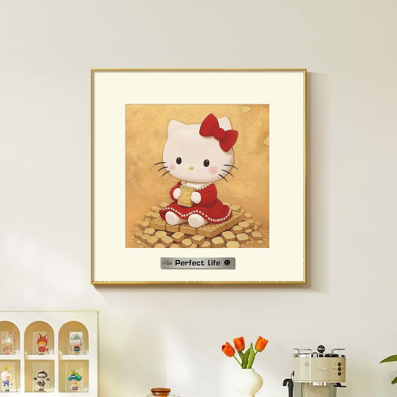 招财Kitty猫小众ins风客厅装饰画卡通创意高级感玄关走廊墙面挂画图片