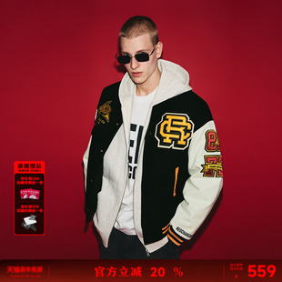 街头男士 美式 外套 新款 REDCHARCOAL红炭撞色拼接棒球服夹克男冬季