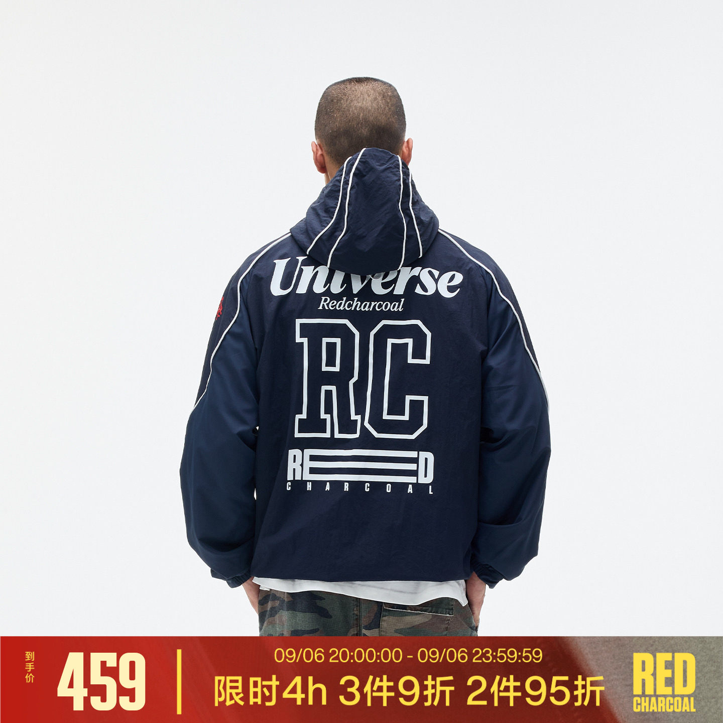 REDCHARCOAL红炭 f1赛车服夹克男秋季拼接连帽防风外套运动机车服