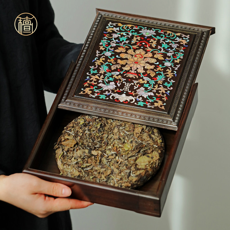 老挝大红酸枝普洱茶盒家用高档红木茶叶茶饼收纳盒实木质开口茶盘