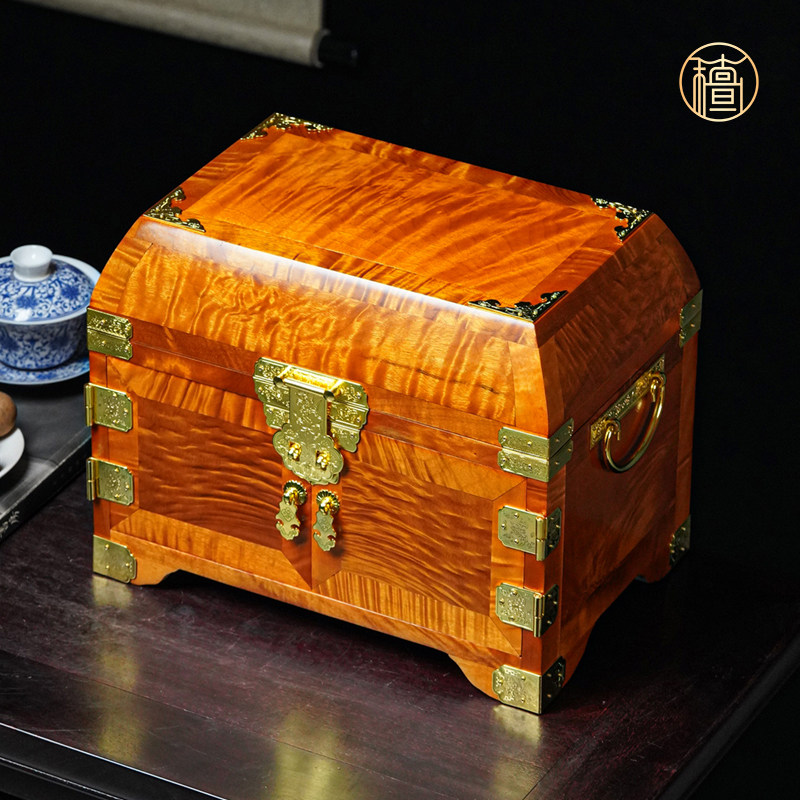 金丝楠木质首饰盒高档奢华实木明式古典镜箱妆奁盒结婚饰品收纳盒