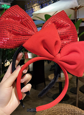 儿童红色蝴蝶结头饰发卡发箍女童头箍女白雪公主发夹新年发饰女孩