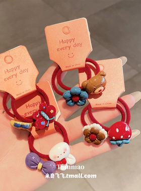 儿童新年红色卡通发圈女童宝宝可爱扎头发橡皮筋高弹力不伤发头绳