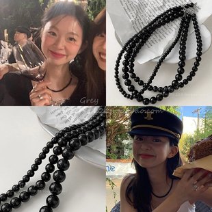 黑玛瑙串珠项链女轻奢高级感锁骨链时尚 fever网红同款 百搭脖颈链