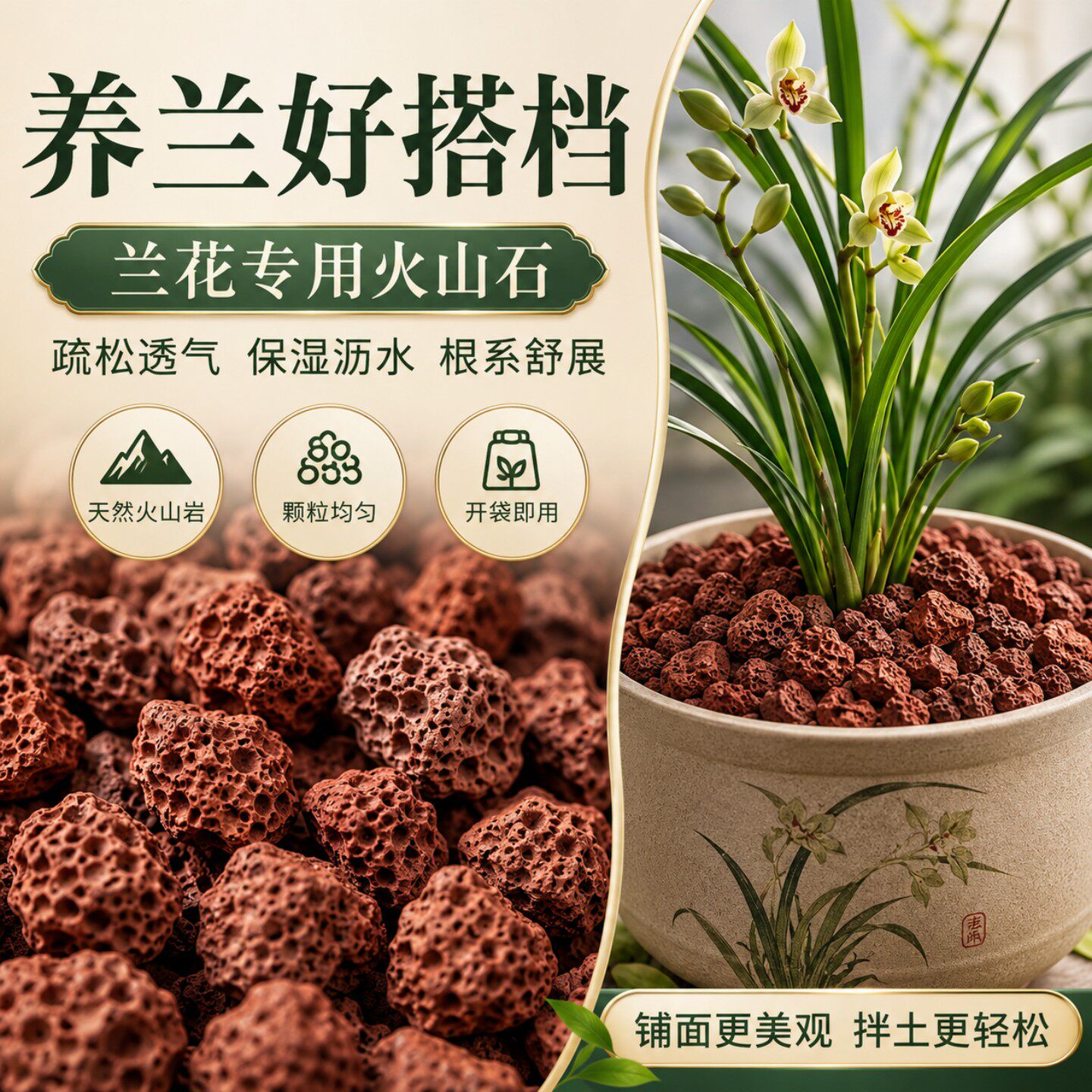 园艺铺面兰花多肉专用造景垫底古法养鱼材料大块过滤石火山岩颗粒 - 实物图