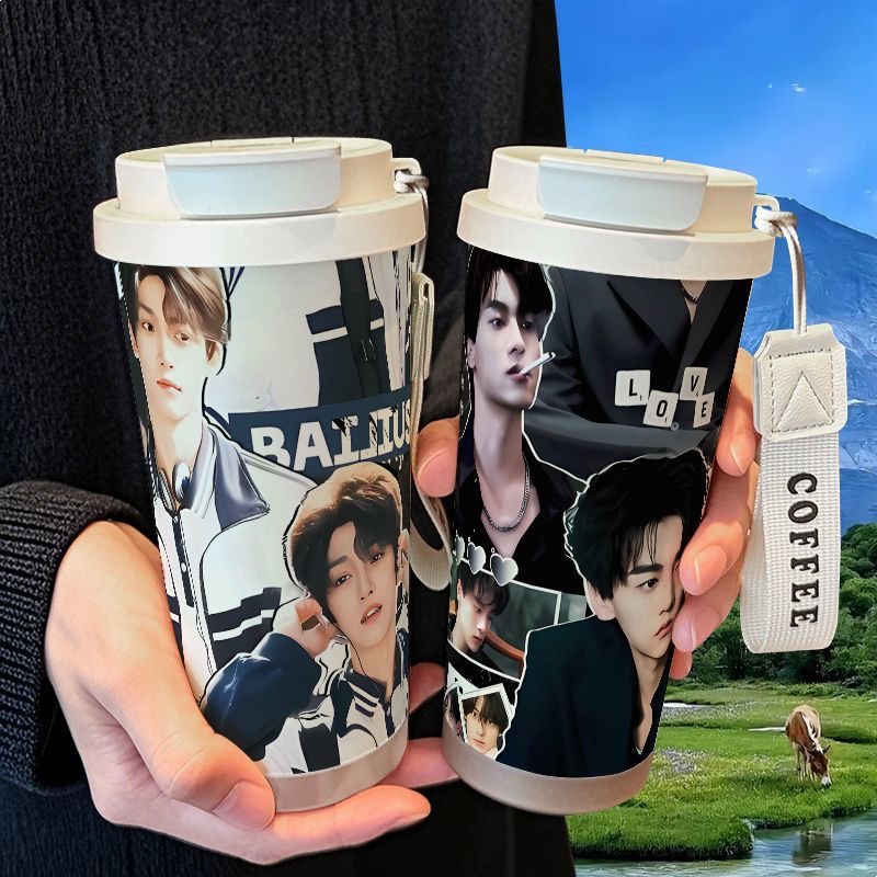 逆爱文字涂鸦周边保温杯学生吸管大容量316不锈钢车载咖啡杯