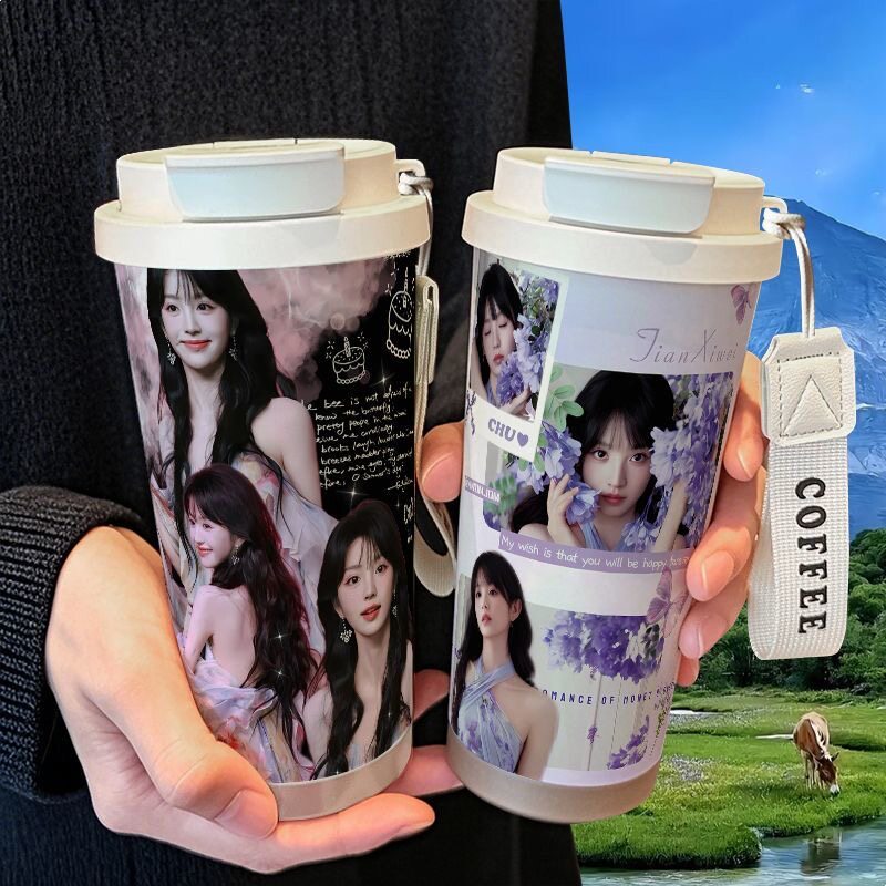 田曦薇高颜值美女保温杯学生吸管大容量316不锈钢车载咖啡杯