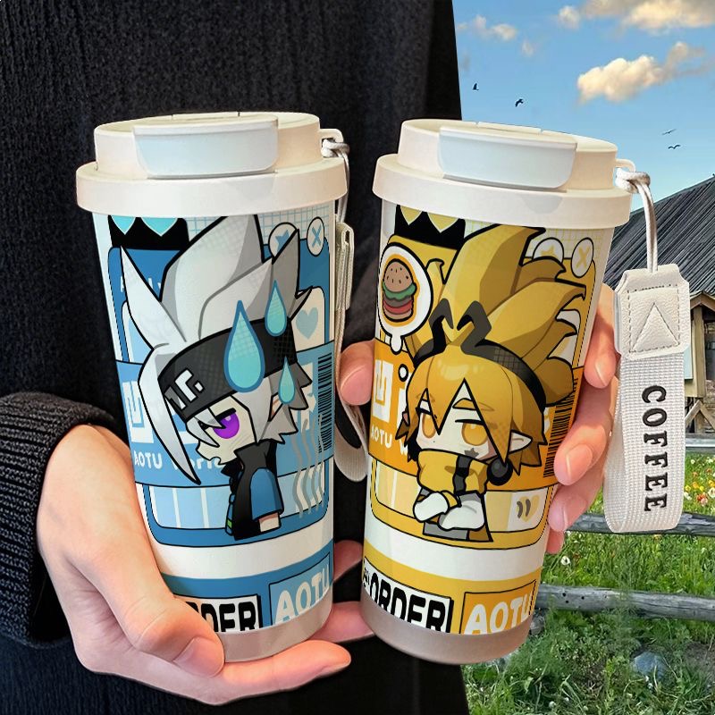 格瑞嘉德罗斯Q版保温杯不锈钢学生高颜值吸管双饮大容量咖啡水杯