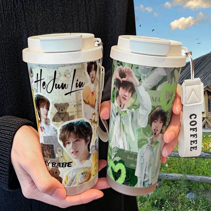 贺峻霖明星周边保温杯不锈钢学生高颜值吸管双饮大容量咖啡水杯