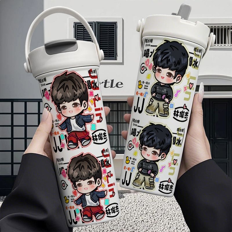 林俊杰小奇迹创意潮流保温杯不锈钢吸管双饮大容量咖啡泡茶杯子