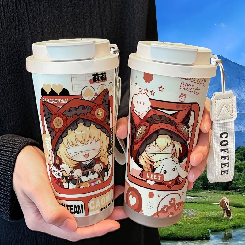 超自然行动组莉莉保温杯学生吸管大容量316不锈钢车载咖啡杯