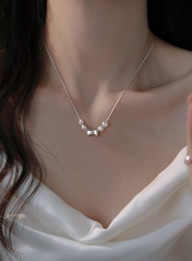 天然淡水珍珠项链女925纯银蝴蝶锁骨链轻奢小众设计高级感颈链夏