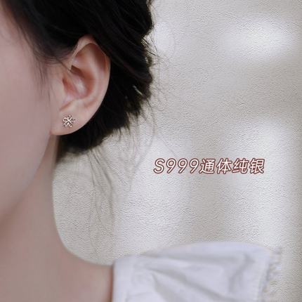 999纯银耳钉女养耳洞睡觉不用摘耳饰轻奢小众设计花朵耳环耳骨钉