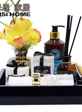 卫生间浴室洗手台仿真花蜡烛托盘