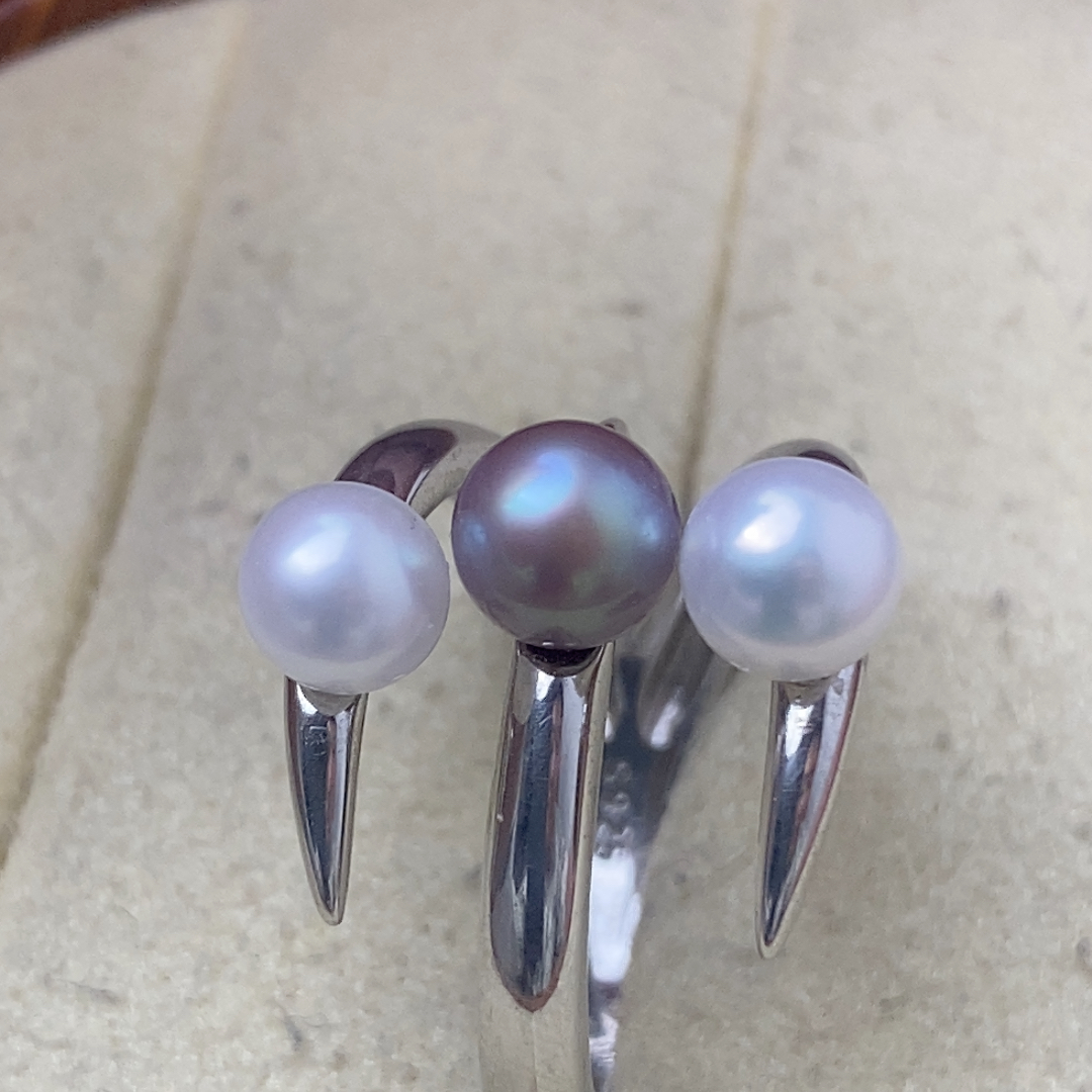 5-6毫米正圆极光无暇淡水珍珠S925纯银戒指