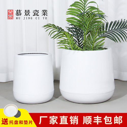 欧式陶瓷大口径特大号花盆龟背芋金钱树大型绿植通用盆送托盘