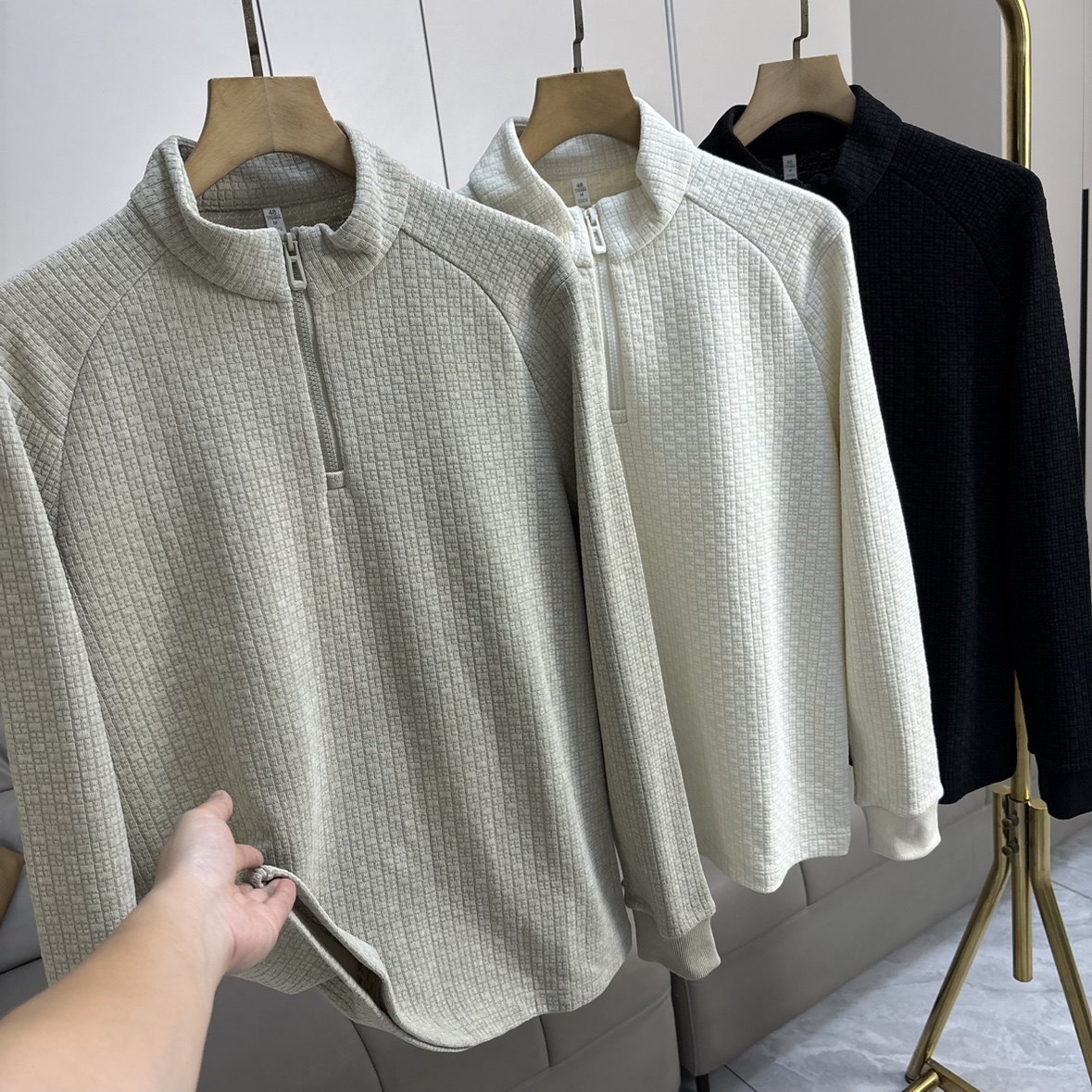 羊毛桑蚕丝格纹！抗静电锁温！秋冬外贸男装纯色半拉链立领卫衣潮,男装,卫衣,淘宝优惠券,粉丝福利购,淘宝优惠卷