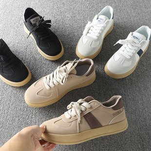 厚底板鞋 超纤革混纺 春秋系带复古百搭跑步德训鞋 男士 撞色系