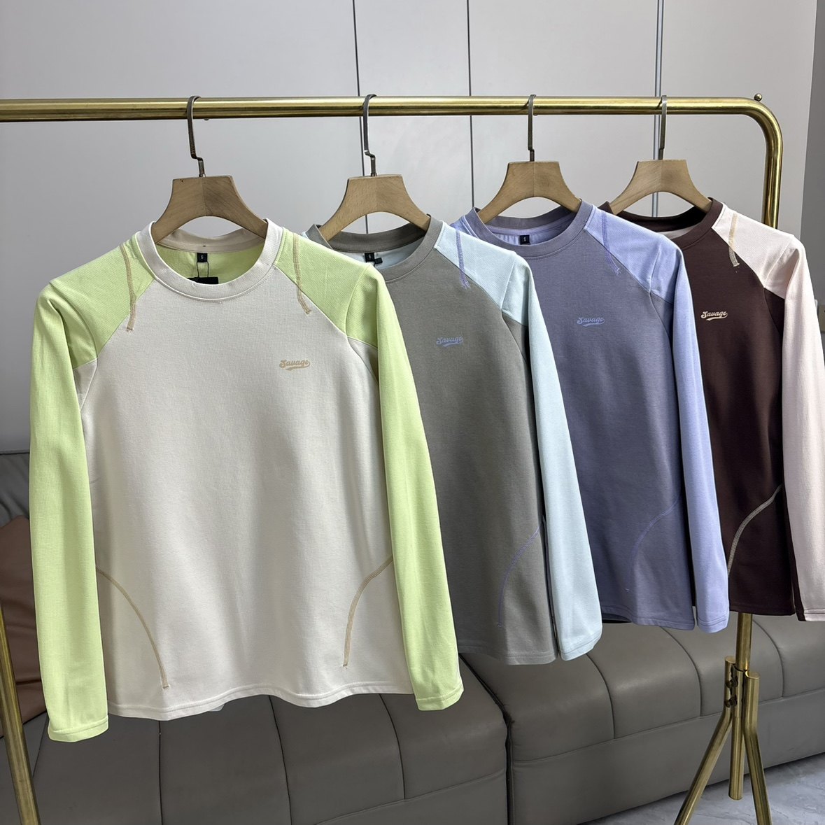 大厂订单！情侣冬季撞色拼接加绒保暖户外山系圆领长袖T恤打底衫