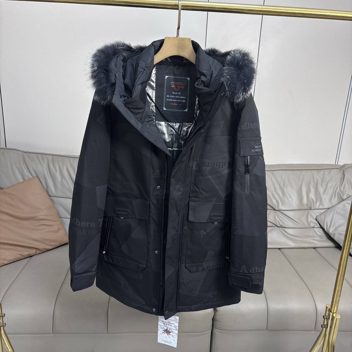 真狐狸毛领！鸭绒+内里热反射蓄热保暖中长款男士尾货羽绒服外套