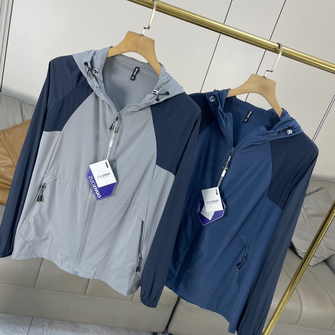 NIAOXI 户外轻量化透气 夏季外贸男装连帽防撞色晒皮肤衣外套夹克